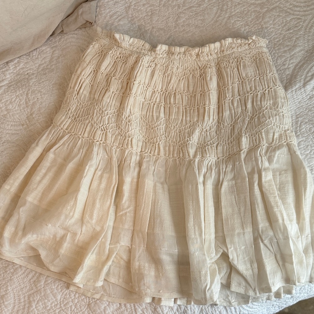 Zara Cream Smocked Tiered Mini Skirt
